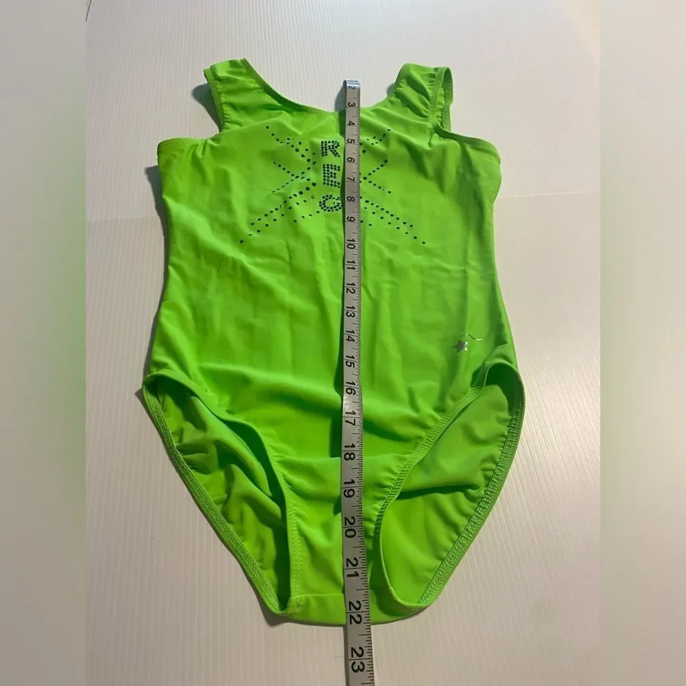 Destira gymnastic tank neon green practice leotard Rigert Elite XSA adult